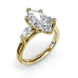 18K Yellow Gold Marquise Three-Stone Diamond Semi-Mount Engagement Ring