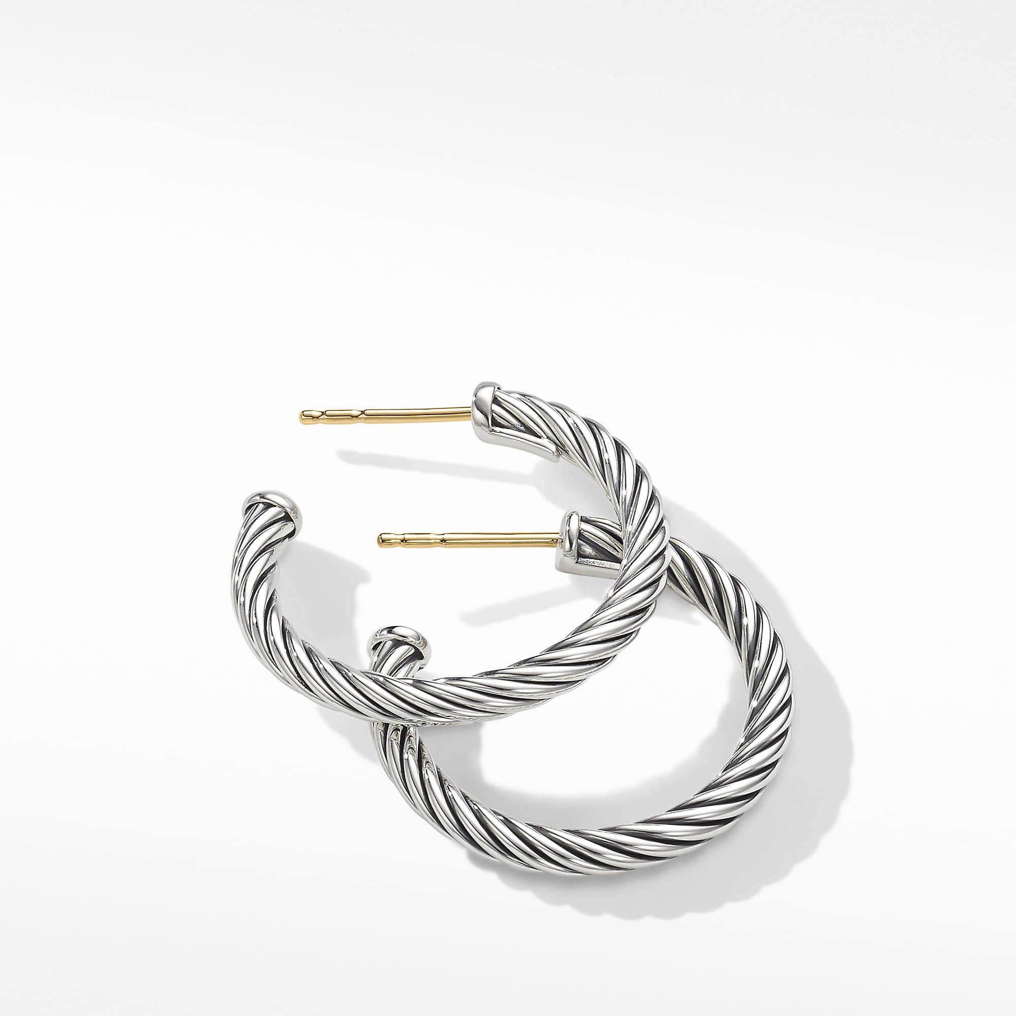 Cable Hoop Earrings in Sterling Silver, 3/4in