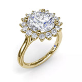 18K Yellow Gold Floral Diamond Semi-Mount Engagement Ring