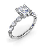 18K White Gold Alternating Teardrop and Round Diamond Semi-Mount Engagement Ring