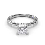 18K White Gold Princess-Cut Diamond Semi-Mount Engagement Ring