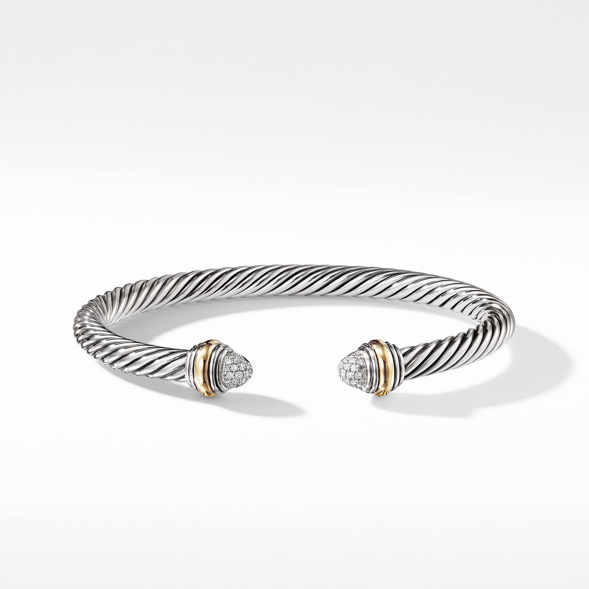 Classic Cable Bracelet in Sterling Silver with 14K Yellow Gold and Pavé Diamond Domes, 5mm