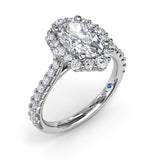 18K White Gold Oval Diamond Graduated Halo Semi-Mount Engagement Ring