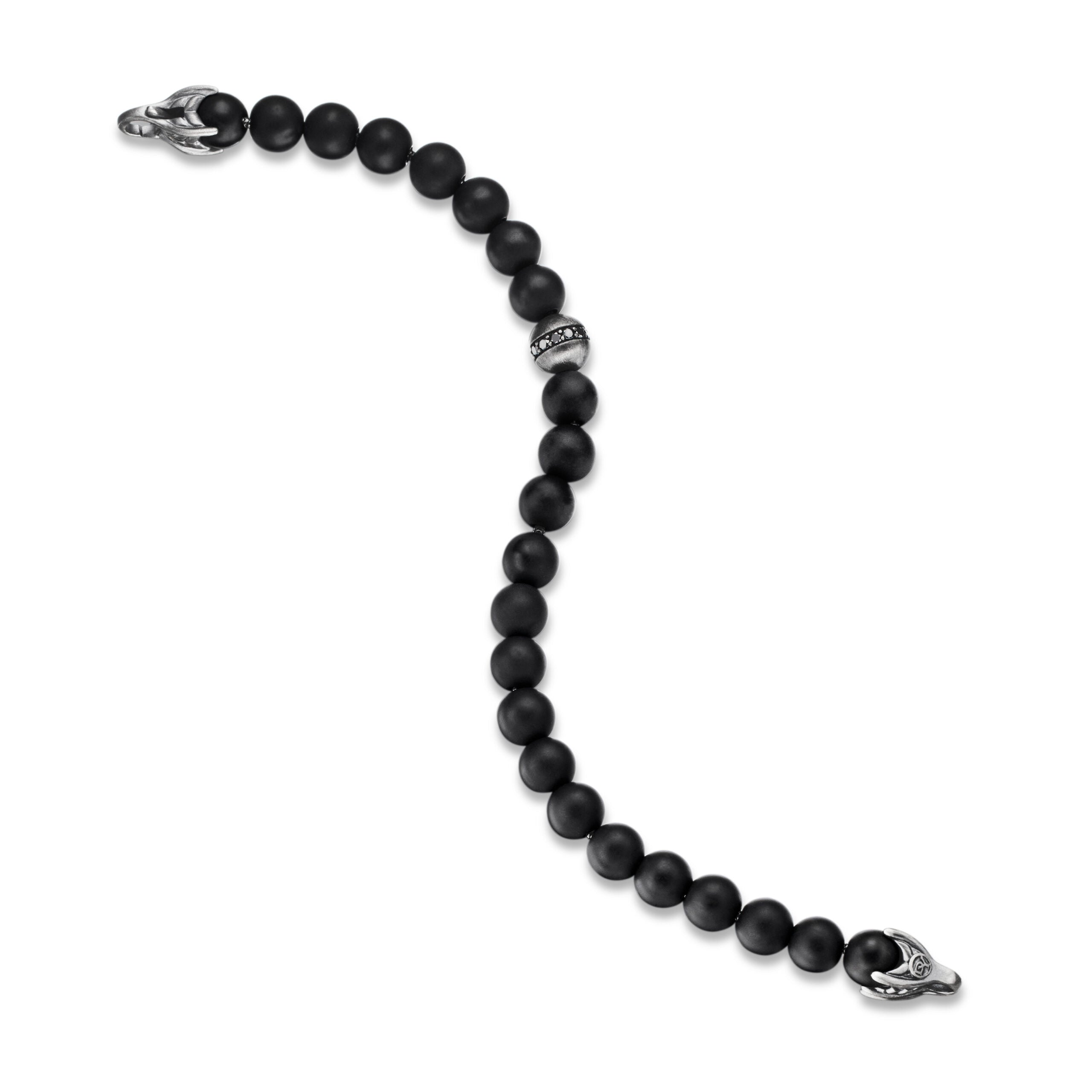 Spiritual Beads Bracelet in Sterling Silver with Black Onyx and Pavé Black Diamond Accent, 8mm