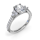 18K White Gold Clustered Diamond Semi-Mount Engagement Ring