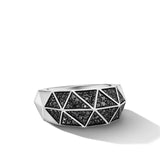 Torqued Faceted Signet Ring in Sterling Silver with Black Diamonds, 11.3mm