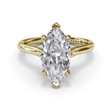 18K Yellow Gold Sparkling Marquise Solitaire Diamond Semi-Mount Engagement Ring