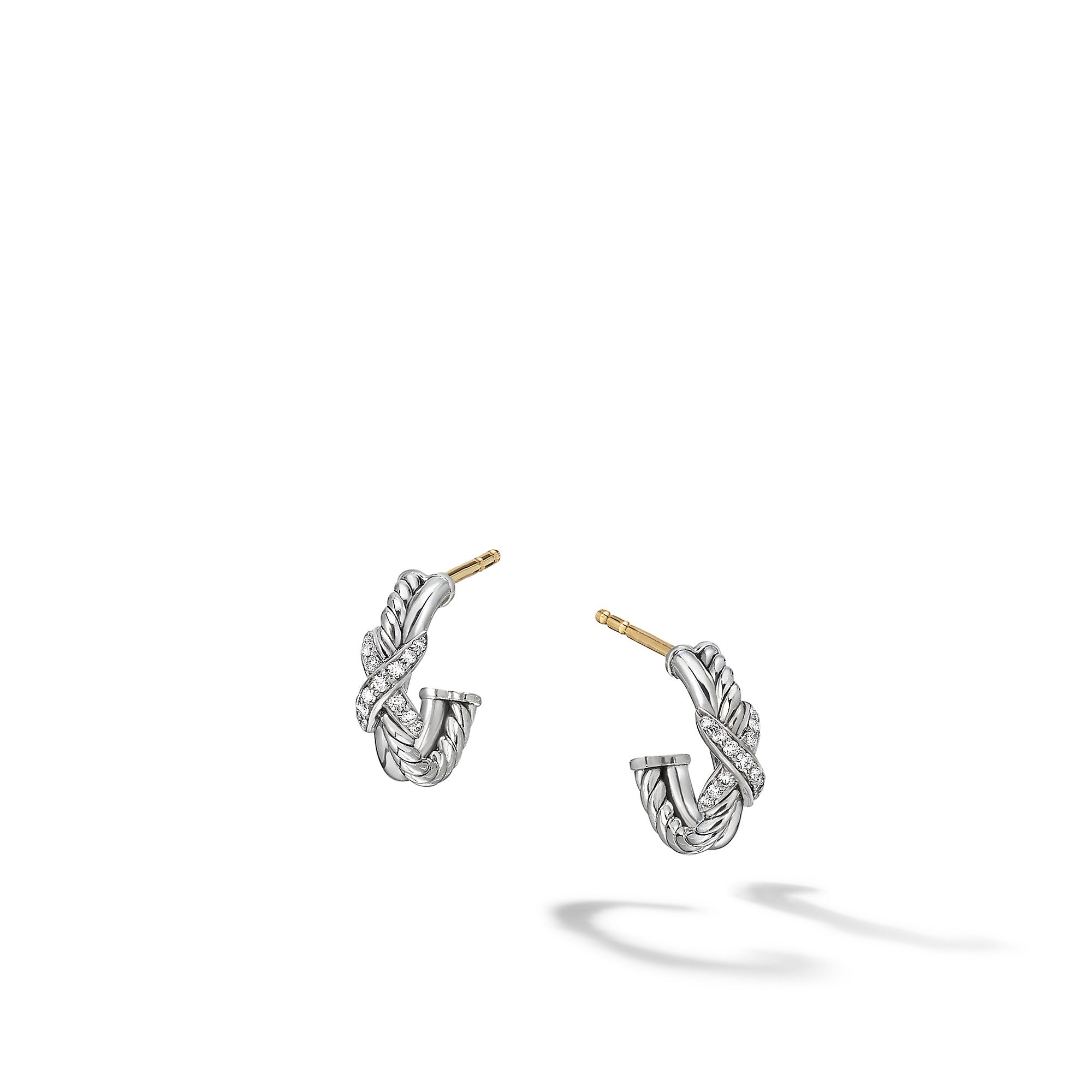 Petite X Hoop Earrings in Sterling Silver with Pavé Diamonds, 12.6mm