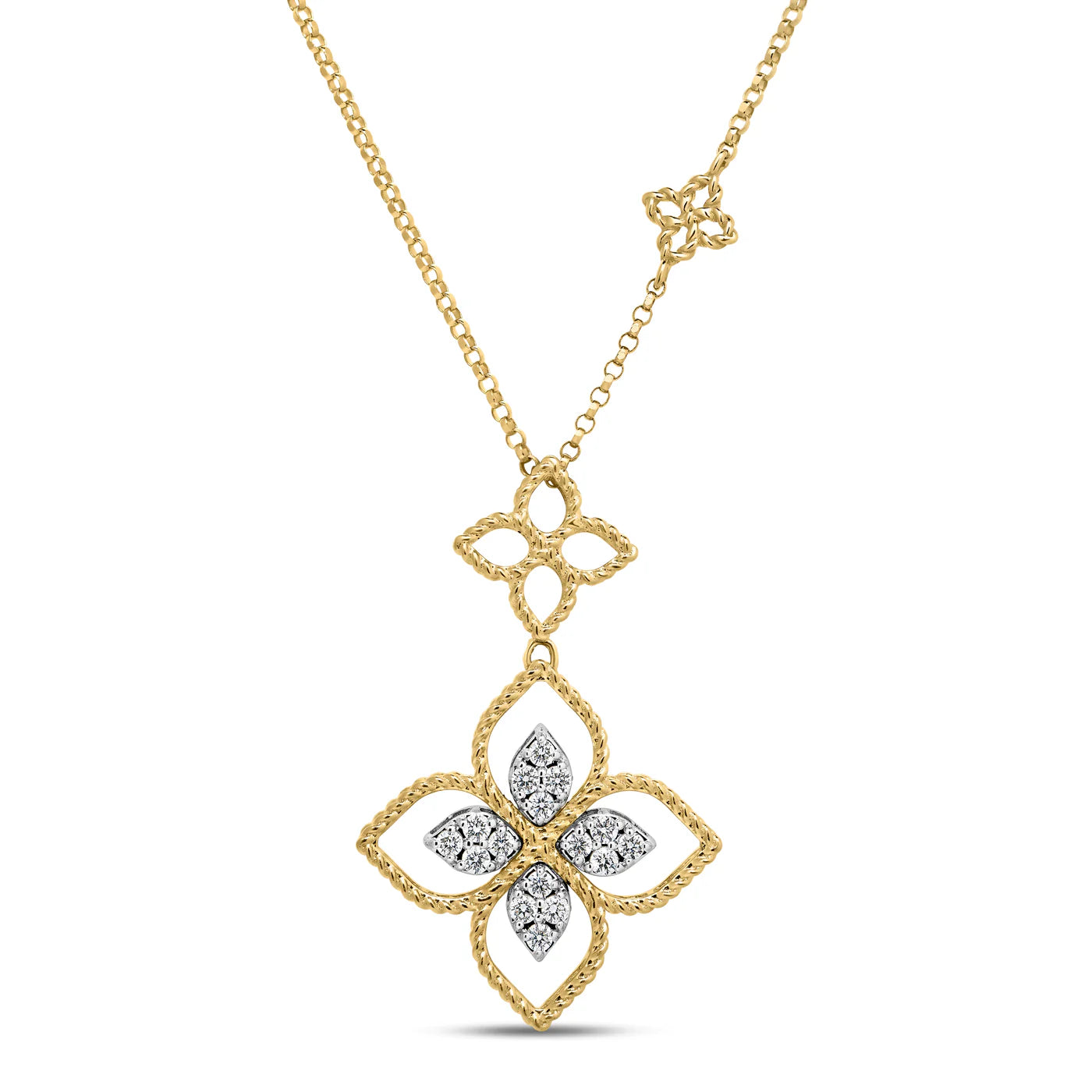 PRINCESS FLOWER OPEN FRAME PAVÉ DIAMOND DOUBLE FLOWER NECKLACE