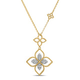 PRINCESS FLOWER OPEN FRAME PAVÉ DIAMOND DOUBLE FLOWER NECKLACE