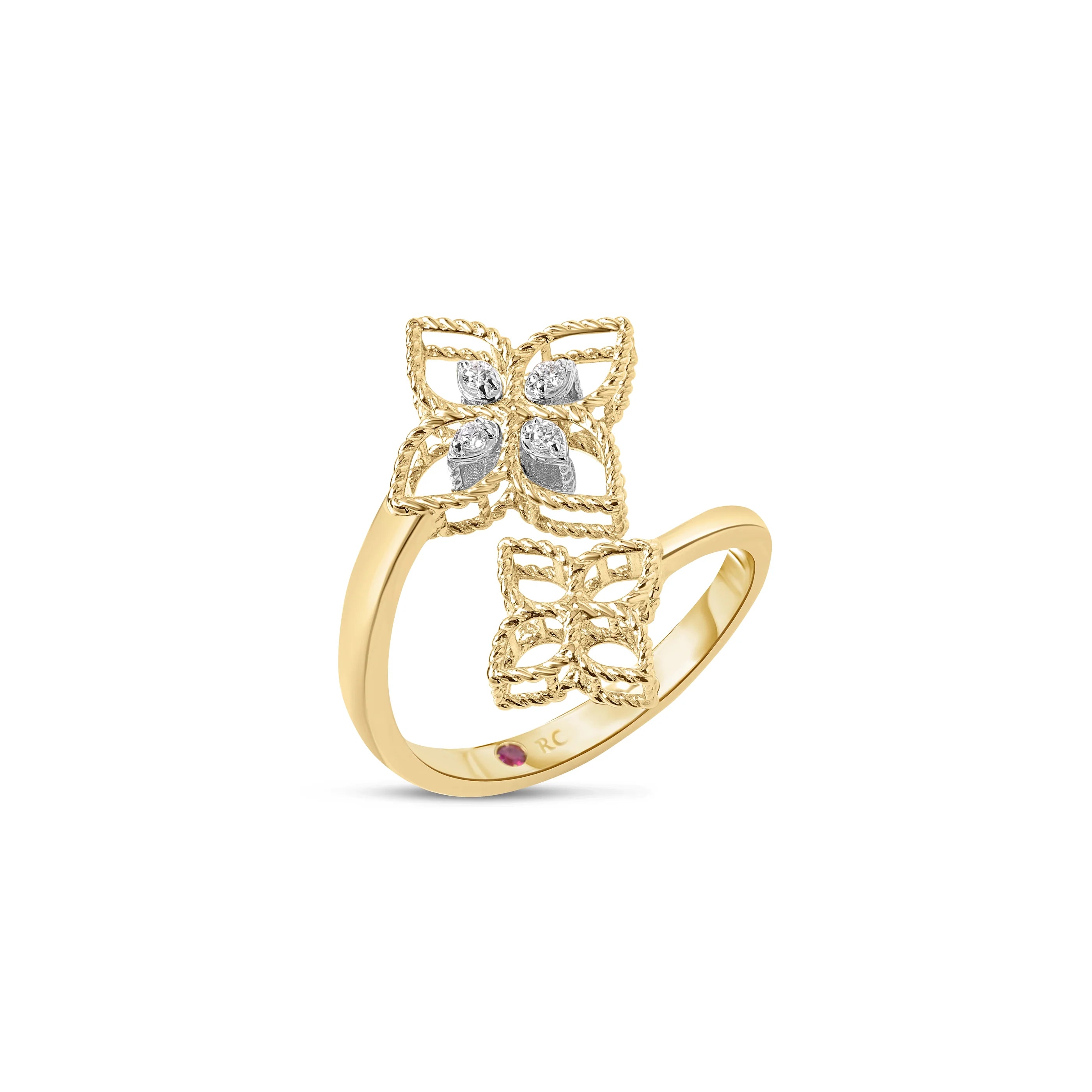 PRINCESS FLOWER OPEN FRAME DIAMOND BYPASS RING