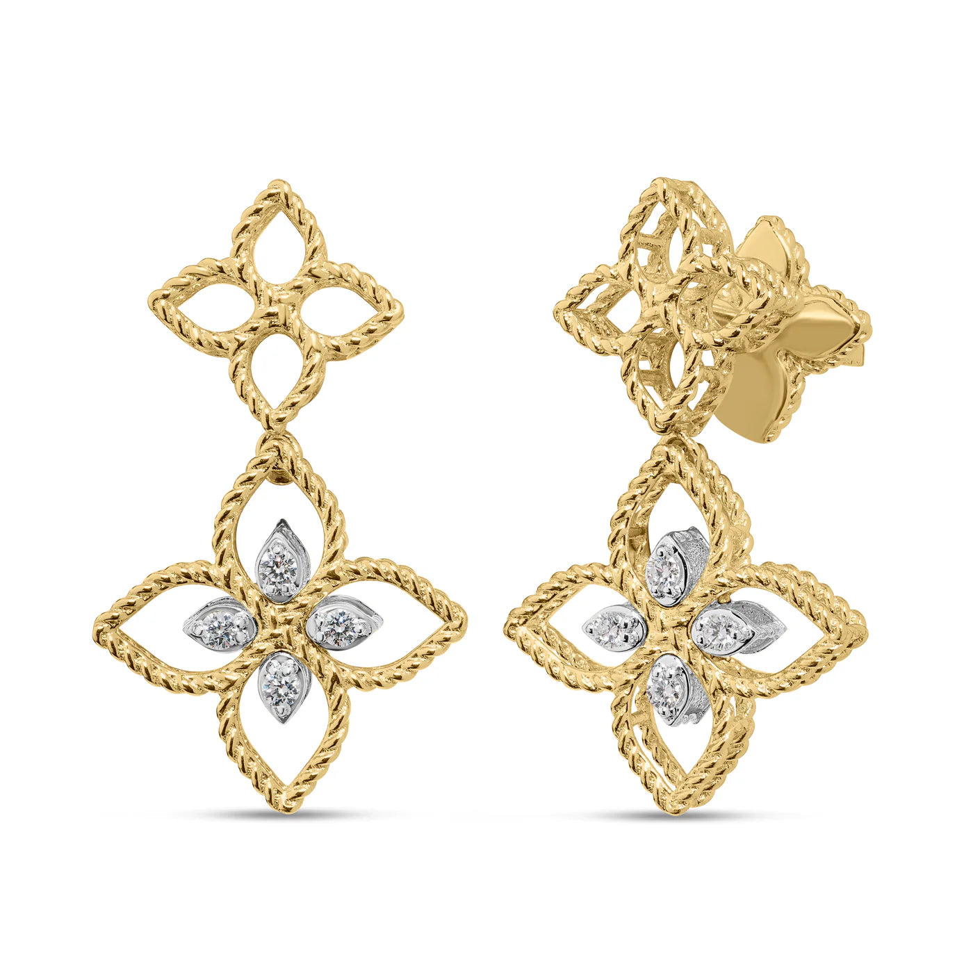PRINCESS FLOWER OPEN FRAME DIAMOND DROP EARRINGS
