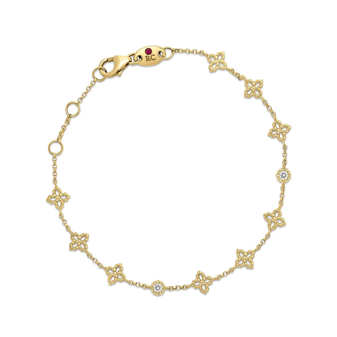 Princess Flower 18K Yellow Gold Diamond Station Bracelet