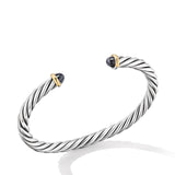 Cable Cuff Bracelet in Sterling Silver with 14K Yellow Gold and Hematine, 6mm