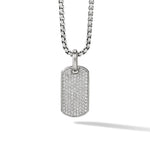 Chevron Tag in Sterling Silver with Diamonds, 27mm
