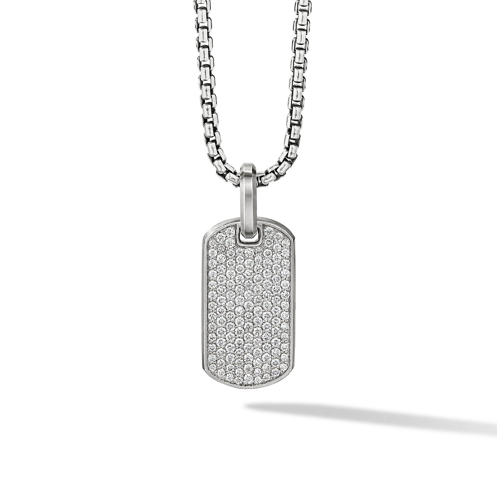 Chevron Tag in Sterling Silver with Diamonds, 27mm