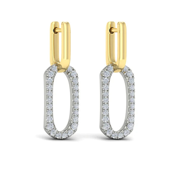 Reina Diamond North South Open Oval Link Earrings in 18K Two-Tone Gold
