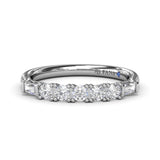 18K White Gold Round and Tapered Baguette Diamond Wedding Band
