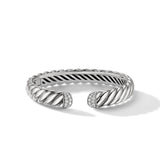 Sculpted Cable Cuff Bracelet in Sterling Silver with Diamonds, 10mm