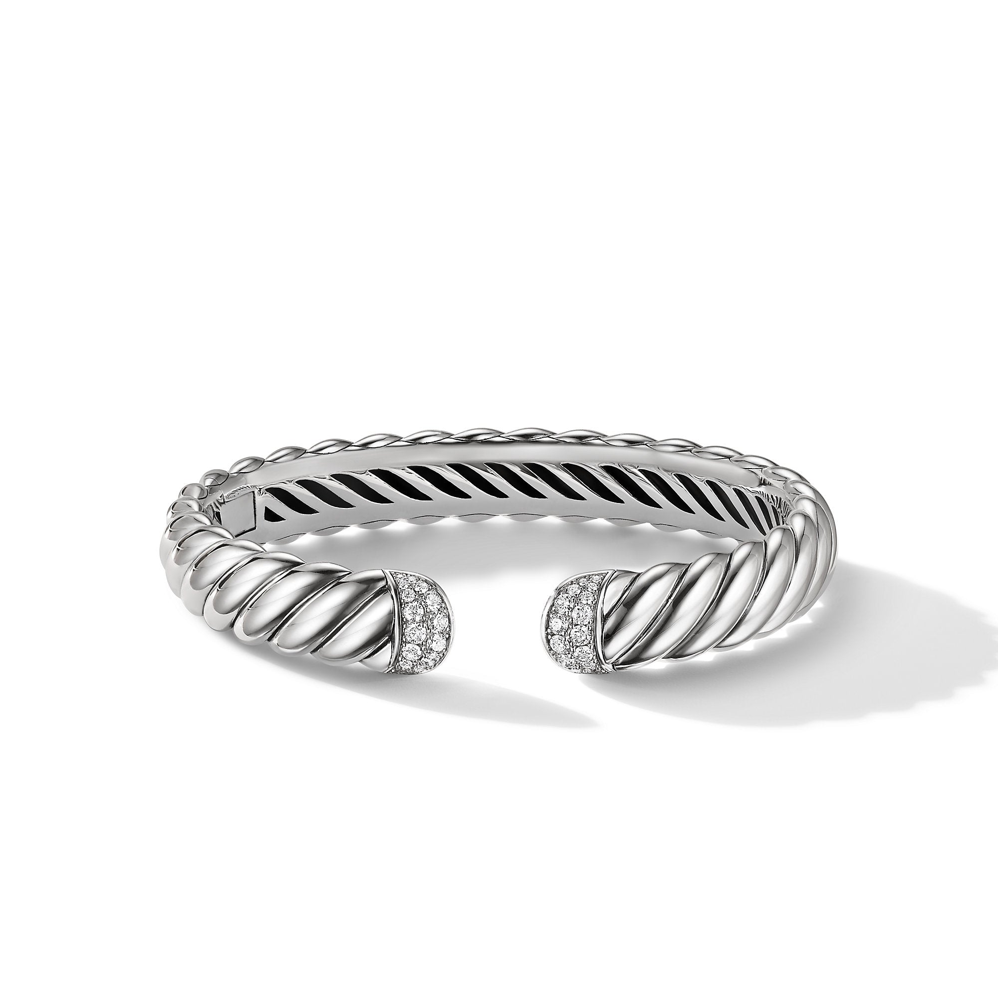 Sculpted Cable Cuff Bracelet in Sterling Silver with Diamonds, 10mm