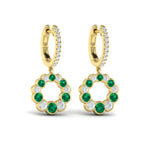 Diamond & Emerald Circle Drop Earrings in 18K Yellow Gold