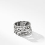 Double X Crossover Ring in Sterling Silver with Diamonds, 13mm