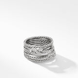 Double X Crossover Ring in Sterling Silver with Diamonds, 13mm