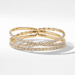Sculpted Cable Flex Three Row Bracelet in 18K Yellow Gold with Diamonds, 21mm