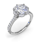 18K White Gold Blossoming Halo Diamond Semi-Mount Engagement Ring