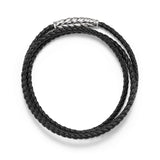 Chevron Triple Wrap Bracelet in Black Leather and Sterling Silver, 3mm