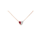 Gold Necklace with Heart Diamond and Pear Ruby