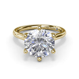 18K Yellow Gold Six Prong Diamond Semi-Mount Engagement Ring
