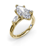 18K Yellow Gold Marquise Three-Stone Diamond Semi-Mount Engagement Ring