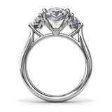 18K White Gold Three Stone Diamond Cadillac Semi-Mount Engagement Ring