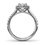 18K White Gold Oval Diamond Graduated Halo Semi-Mount Engagement Ring