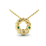 Diamond & Emerald Circle Bezel Pendant Necklace in 18K Yellow Gold
