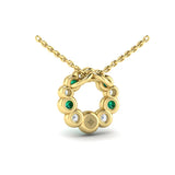 Diamond and Emerald Circle Bezel Pendant Necklace in 18K Yellow Gold
