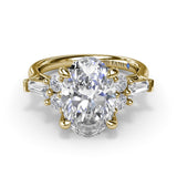 18K Yellow Gold Oval Diamond Semi-Mount Engagement Ring with Tapered Baguettes