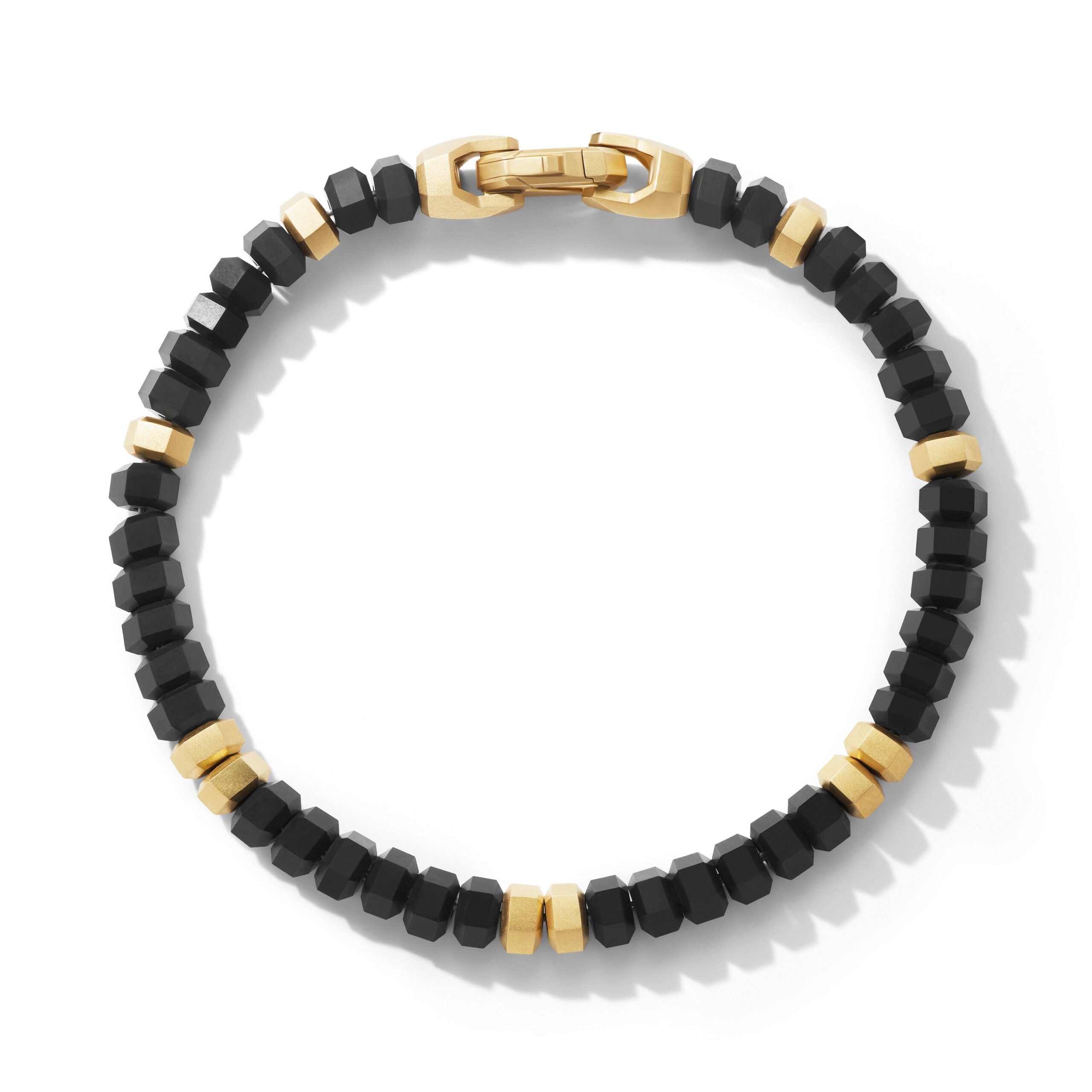 Hex Bead Bracelet with Black Onyx and 18K Yellow Gold, 6mm