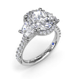 18K White Gold Halo Diamond Semi-Mount Engagement Ring with Trapezoid Side Stones