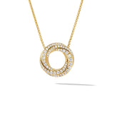 Petite Pavé Crossover Pendant Necklace in 18K Yellow Gold with Diamonds, 15.5mm