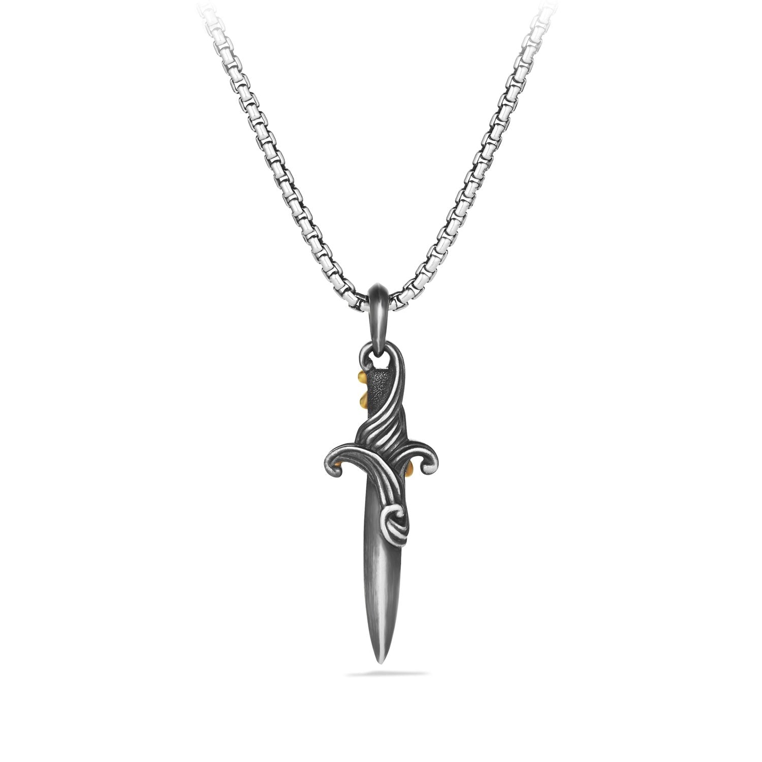 Waves Dagger Amulet in Sterling Silver with 18K Yellow Gold, 43.8mm