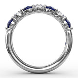 18K White Gold Sapphire and Diamond Shared Prong Anniversary Band