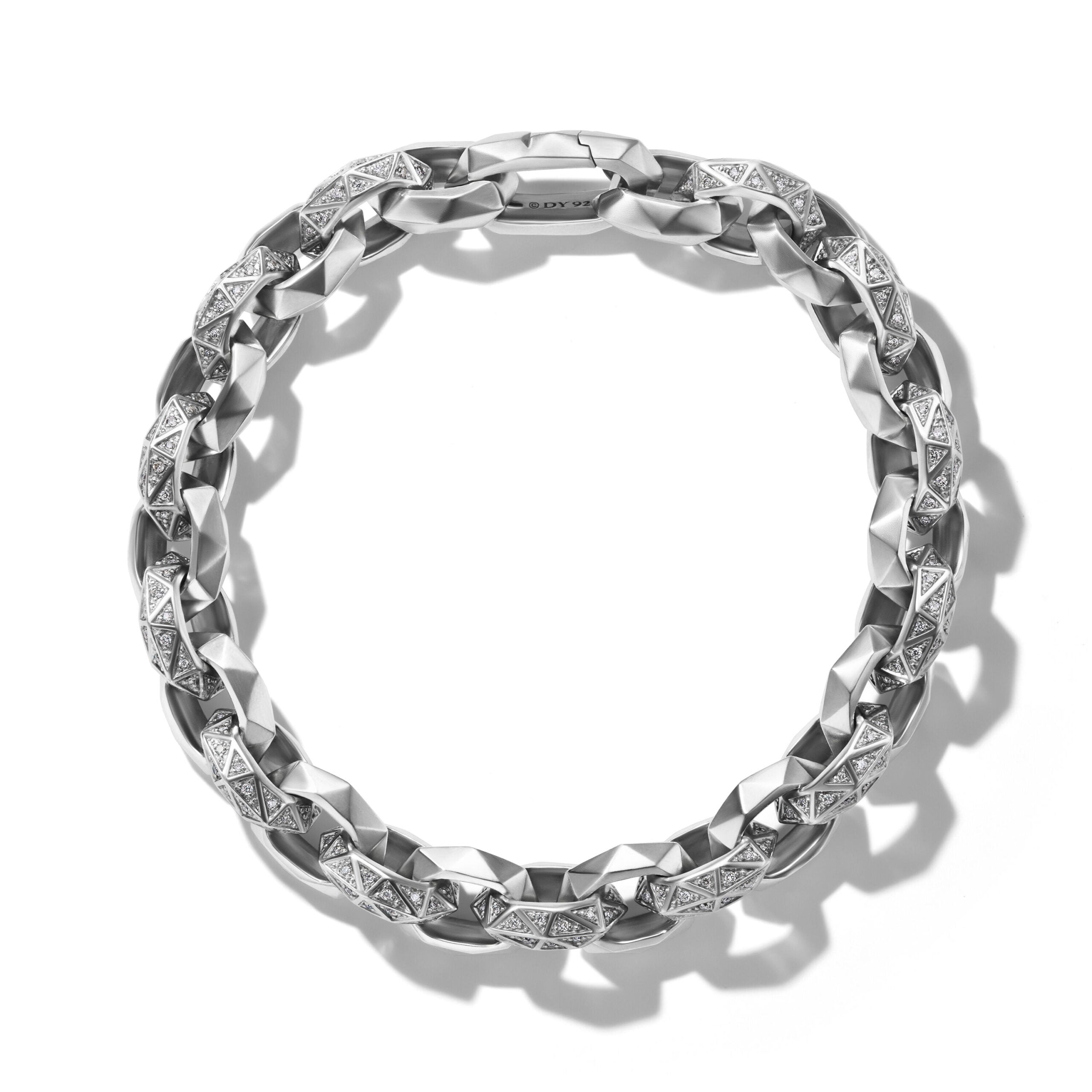 Torqued Faceted Link Bracelet in Sterling Silver with Diamonds, 11.6mm