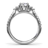 18K White Gold Clustered Diamond Semi-Mount Engagement Ring