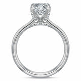 Low Profile Round Solitaire Engagement Ring with Diamond Prongs