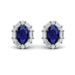 Adella Oval Sapphire & Diamond Baguette Earrings in 18K White Gold