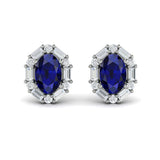 Adella Oval Sapphire and Diamond Baguette Earrings in 18K White Gold