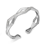Zig Zag Stax Two Row Cuff Bracelet in Sterling Silver with Diamonds, 13mm