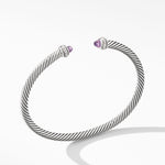 Classic Cable Bracelet in Sterling Silver with Amethyst and Diamonds, 4mm